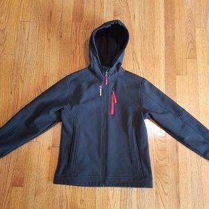 Boys Kids Reebok Soft Shell Hooded Jacket Black Red Zipper sz M 10 12